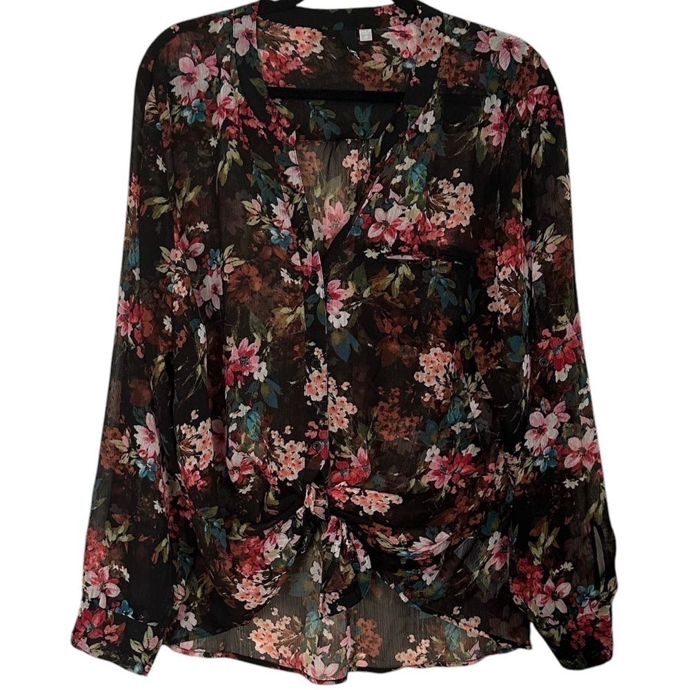 KUT From The Kloth Blouse Sheer Dark Floral Fairy  2X
